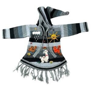 Peruvian Toddler Knit Embroidered Pull Over Cardigan Sweater With Hood